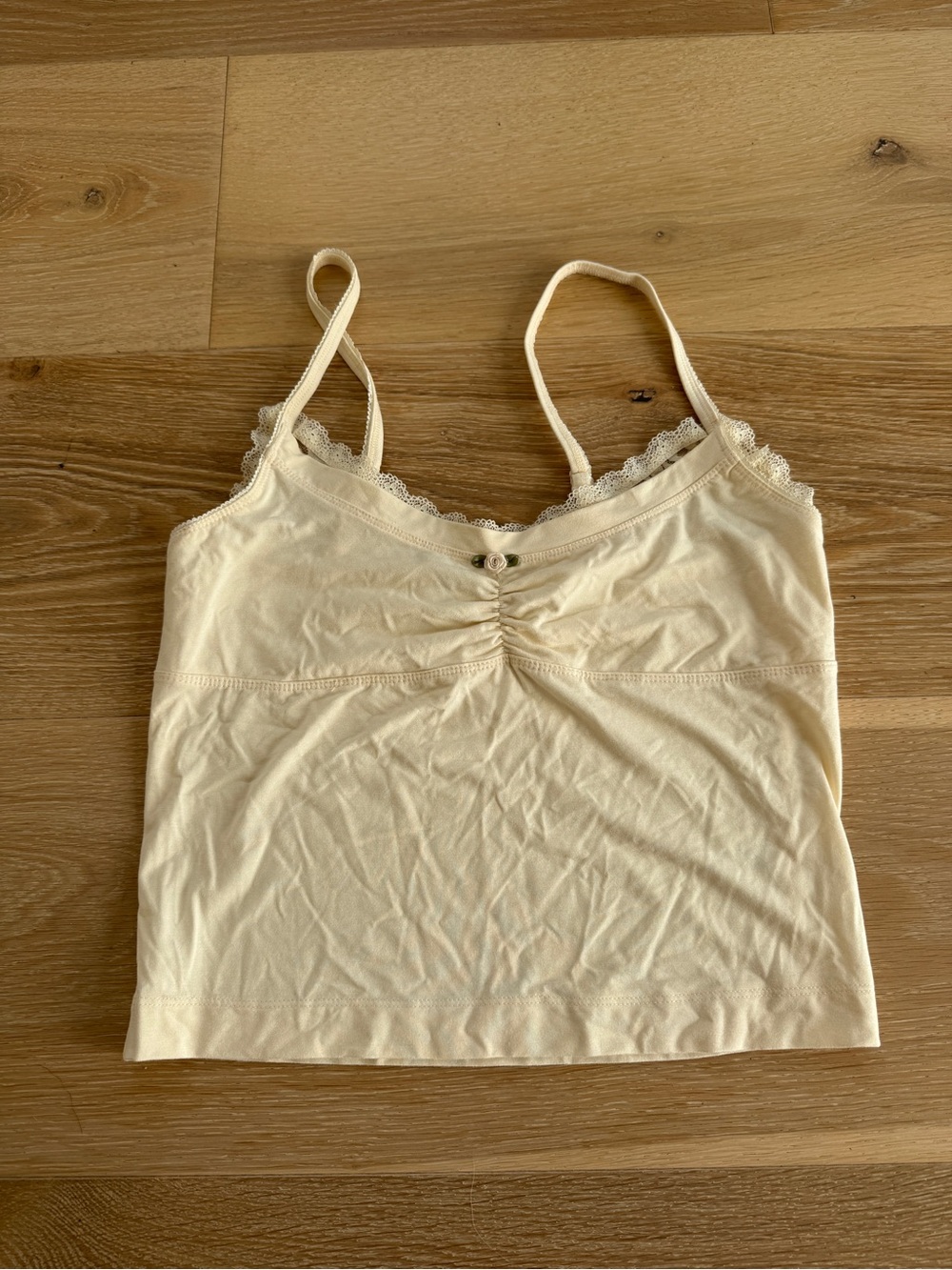Soft Cream Lace-Trim Cami Tank Top M